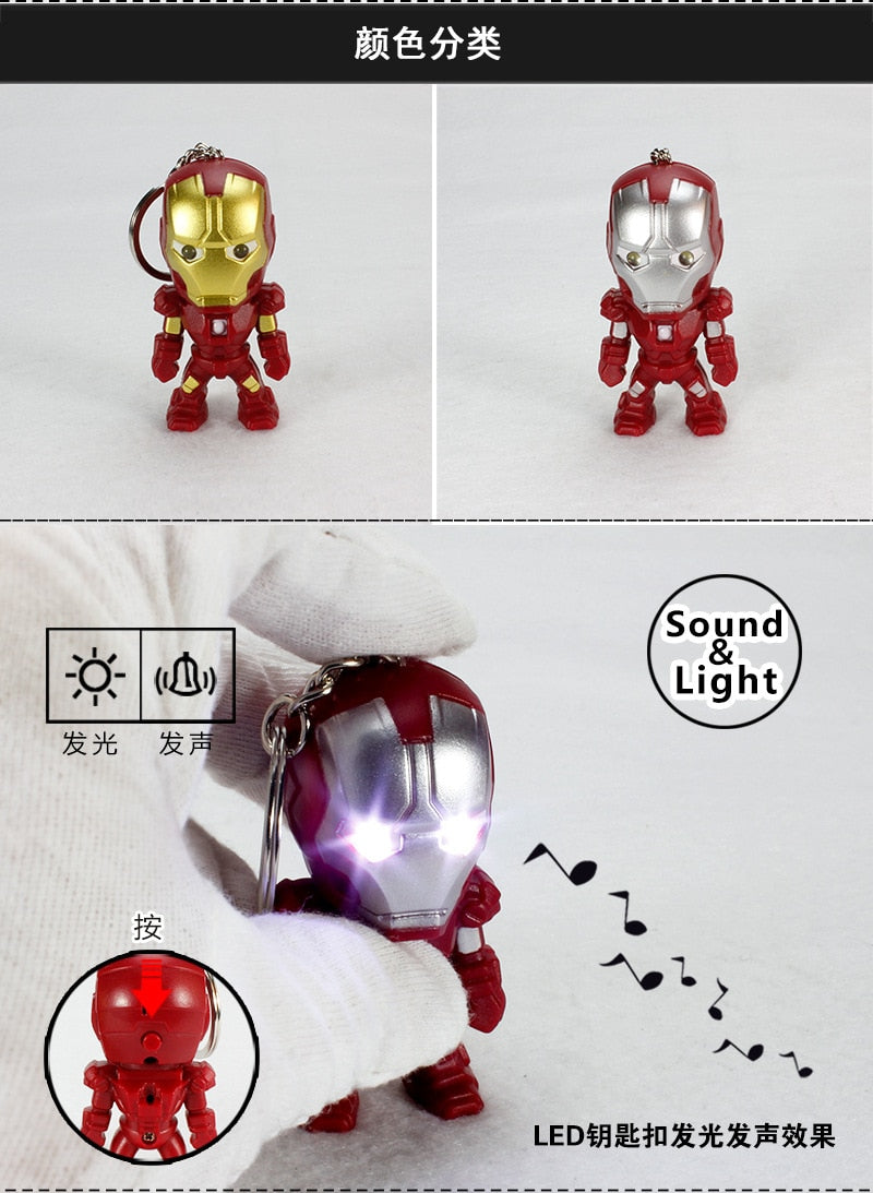 Marvel The Avengers Iron Man LED Flashlight Action Figures Toys With Sound Keychain Bags Accessories Gifts