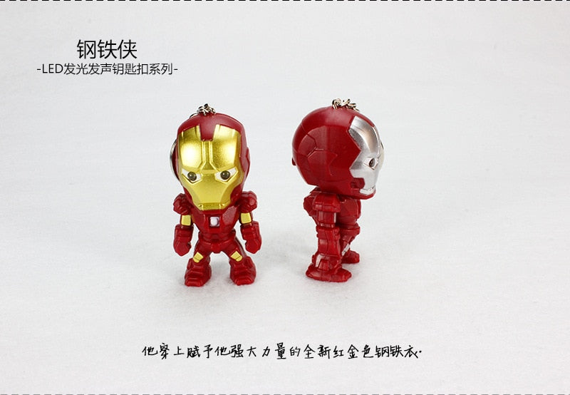 Marvel The Avengers Iron Man LED Flashlight Action Figures Toys With Sound Keychain Bags Accessories Gifts
