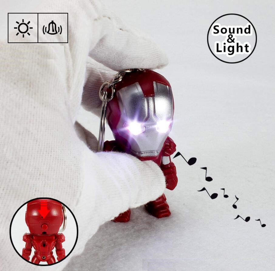 Marvel The Avengers Iron Man LED Flashlight Action Figures Toys With Sound Keychain Bags Accessories Gifts